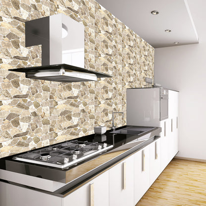 3D Faux Stone PVC Wall Panels, Brown Beige, Pack of 10