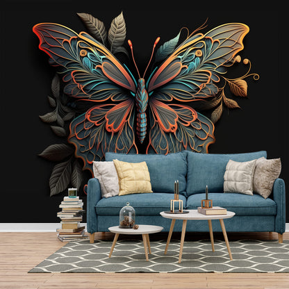 Butterfly Wall Mural Wallpaper, Removable Textile Vinyl Design for Living Room & Bedroom