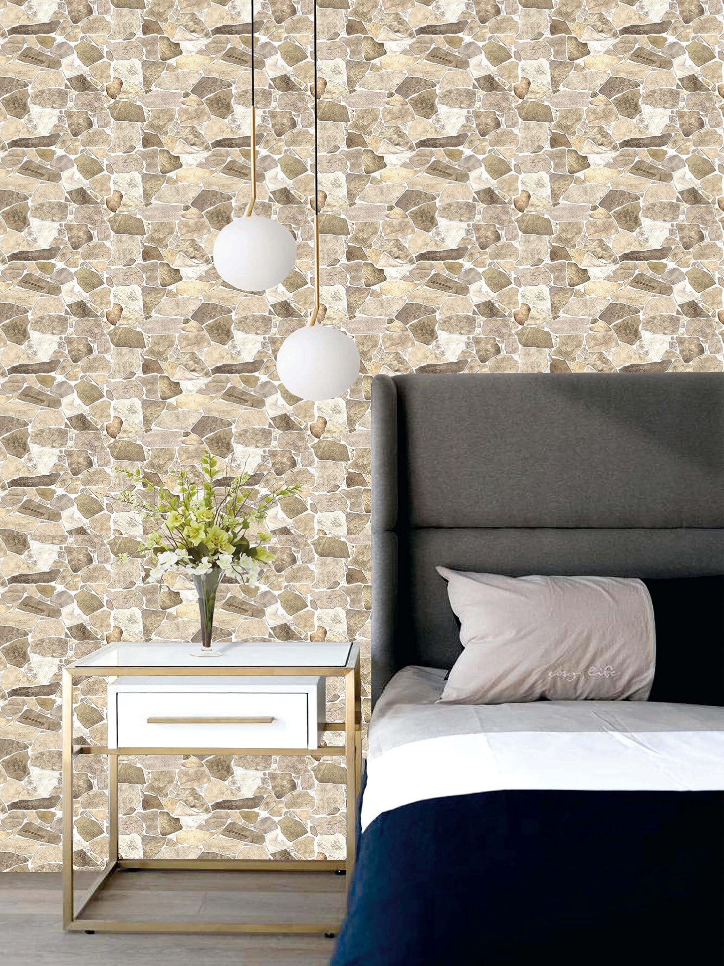 3D Faux Stone PVC Wall Panels, Brown Beige, Pack of 10