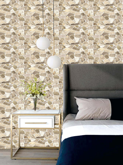 3D Faux Stone PVC Wall Panels, Brown Beige, Pack of 10