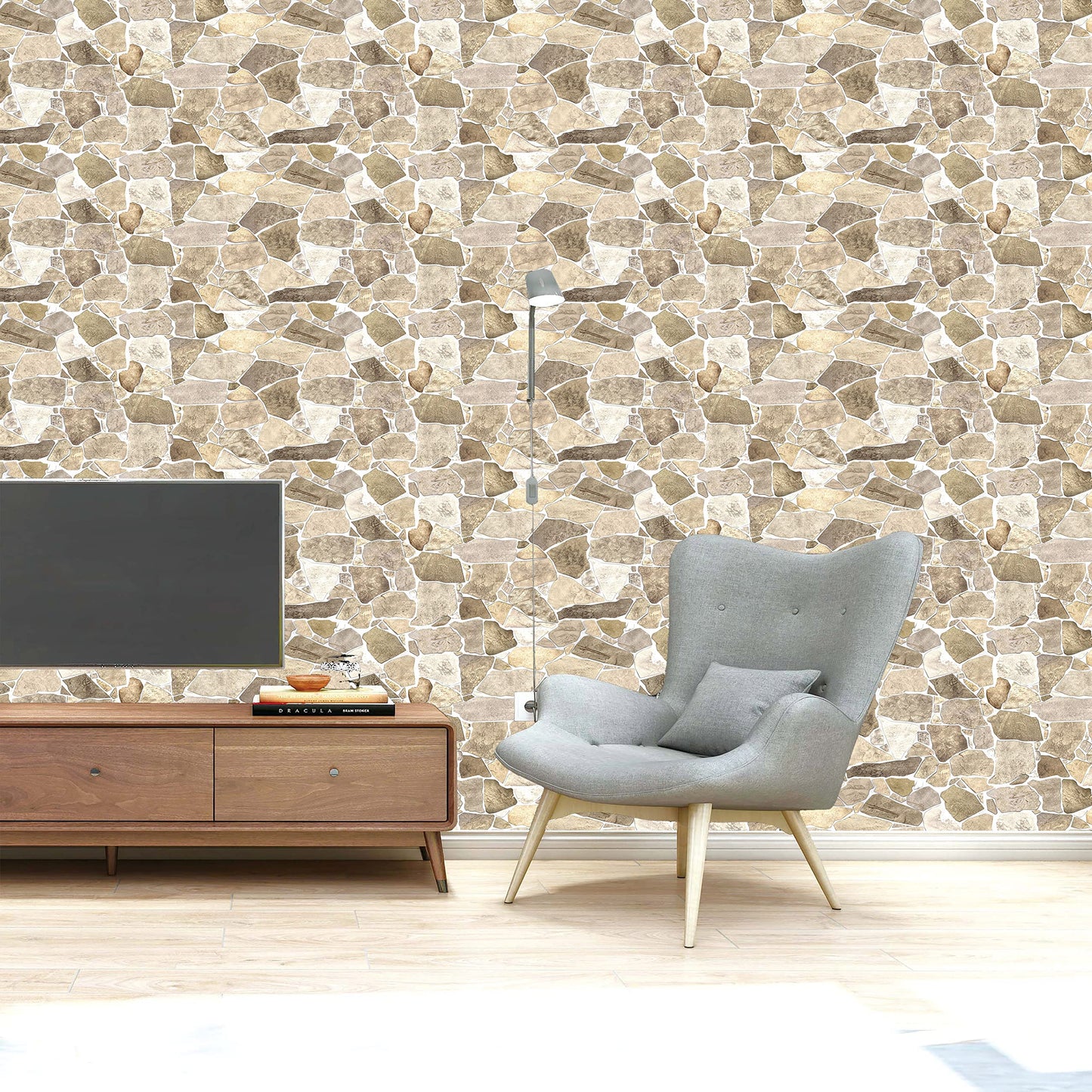 3D Faux Stone PVC Wall Panels, Brown Beige, Pack of 10