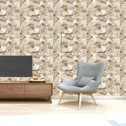 3D Faux Stone PVC Wall Panels, Brown Beige, Pack of 10